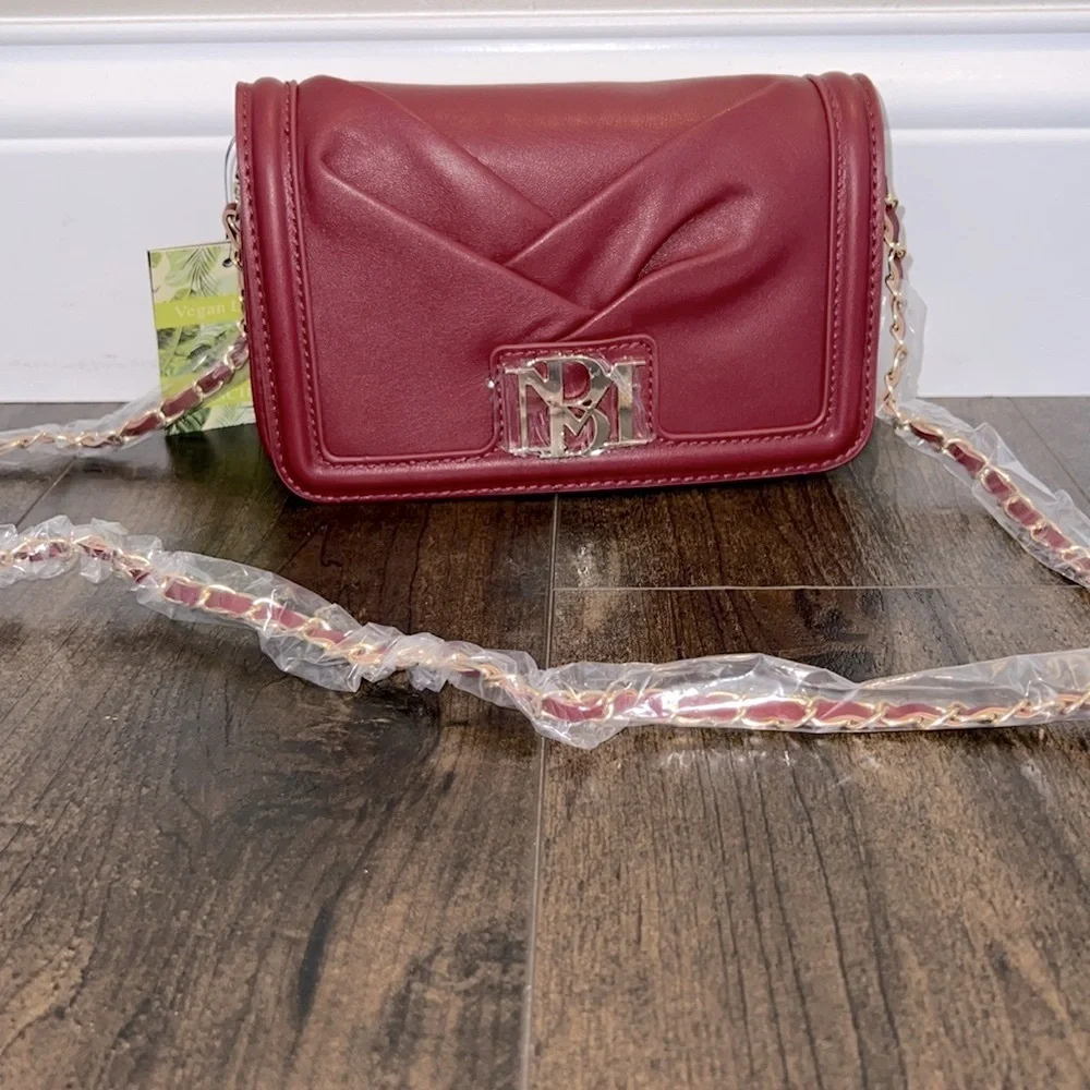 NEW Badgley Mischka Wine Red Pleated Crossbody